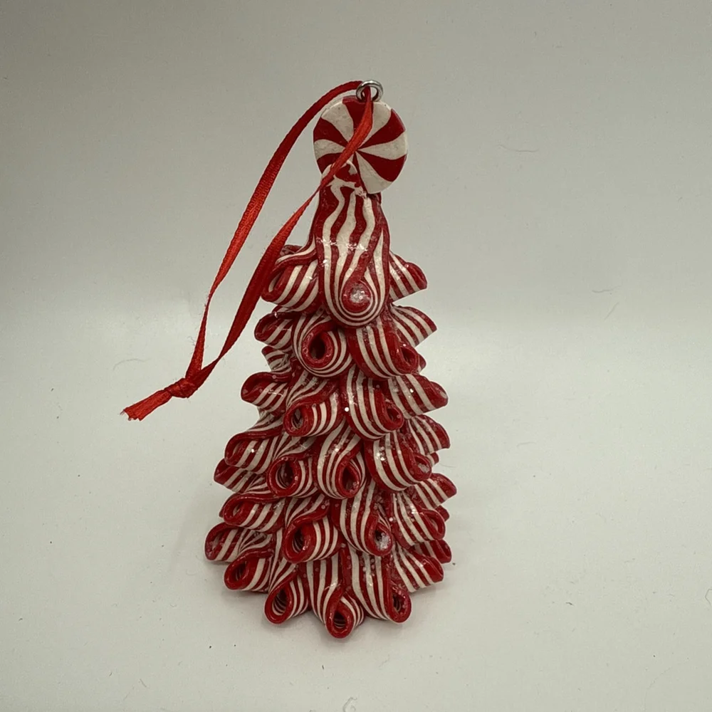 Peppermint Ribbon Swirl Candy Cane Christmas Tree Ornament Sparkly Glitter 4.5